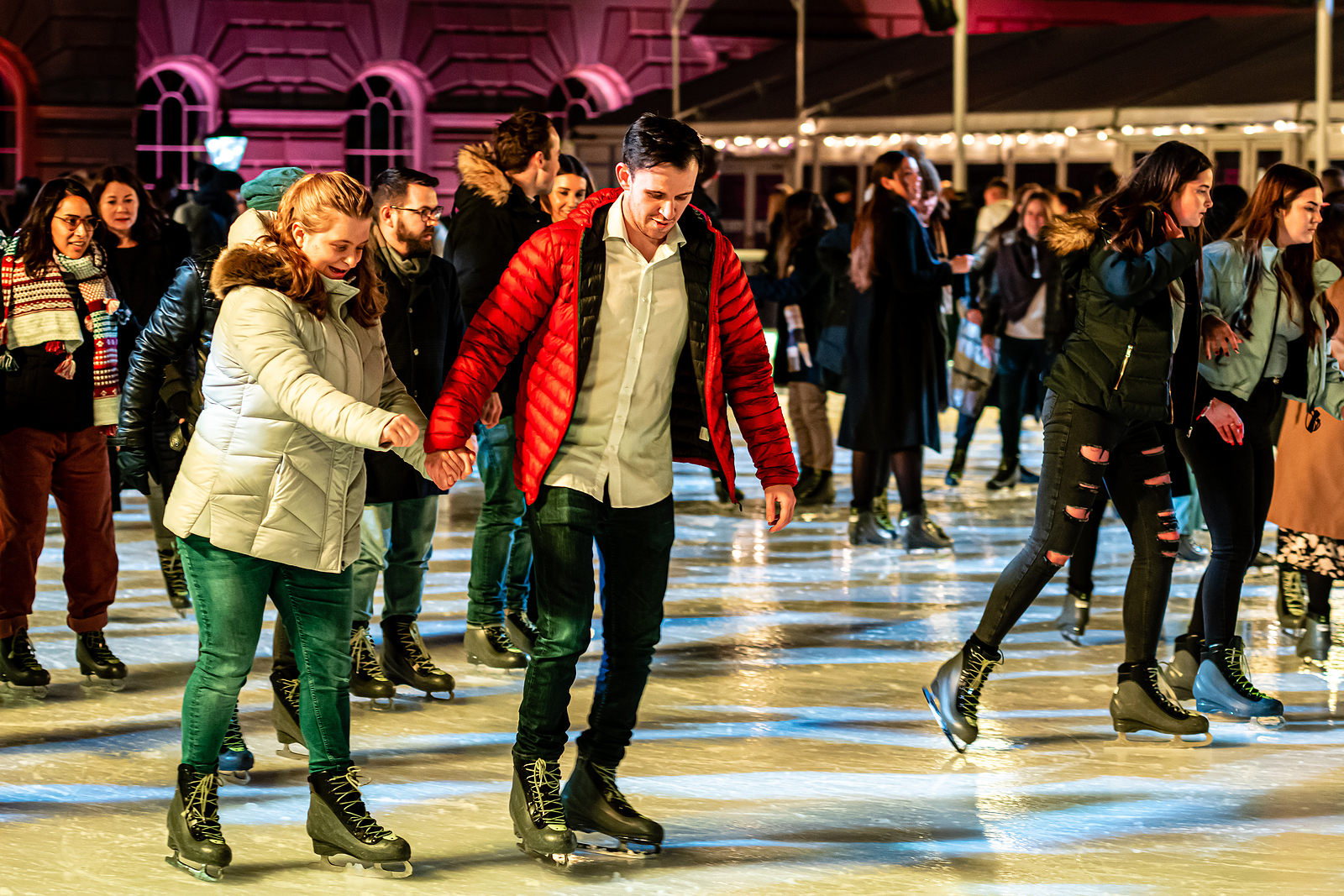 London, England, UK - January 2, 2020: Skaters Beating the Winter Blues at the Annual Christmas Ice Rink at the Historic Somerset House